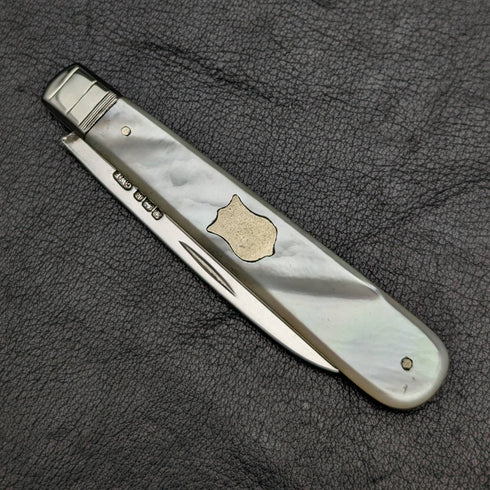 1927年 英国アンティーク 白蝶貝ハンドル 純銀ブレード 折りたたみペンナイフ